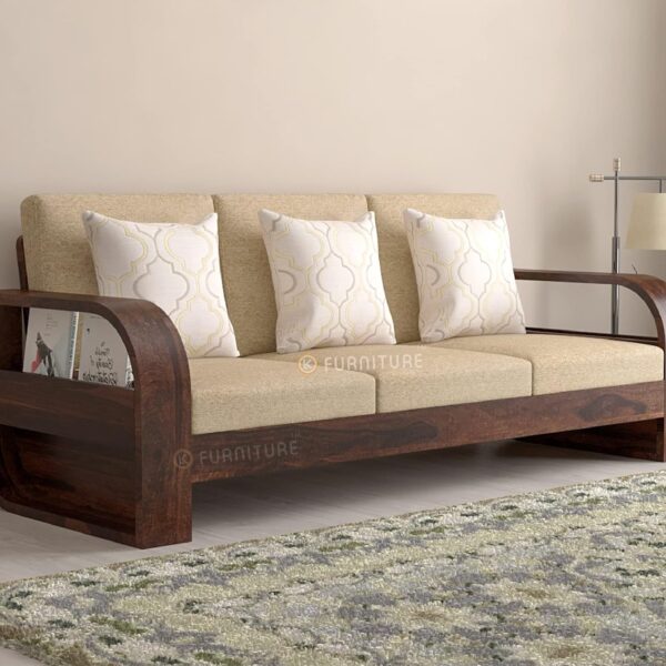 KL Furniture™ Wooden 3 Seater Sofa for Living Room | Solid Wood Sofa Set for Home & Office | Wooden Sofa Set | Sheesham Wood, Honey Finish, Brown