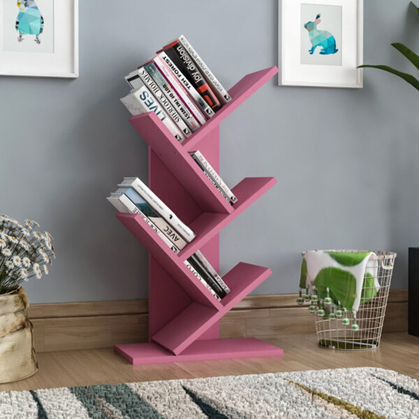 Floresta Wud Engineer Wood Book Shelf | Kids Book Shelf | Book Rack | Tree Shape Book Case | Engineered Wood Open Book Shelf (Finish Color - Pink, DIY(Do-It-Yourself))