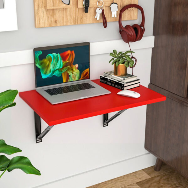 Floresta Wud Engineer Wood Study Table| Wall Table|Foldable Table| Dinner Table|Laptop Table| Wood Portable Laptop Table (Finish Color - Red Finish, DIY(Do-It-Yourself))