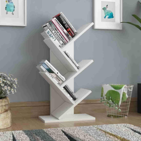 "Floresta Wud Engineer Wood Book Shelf | Kids Book Shelf | Book Rack | Tree Shape Book Case | Engineered Wood Open Book Shelf (Finish Color - White)
