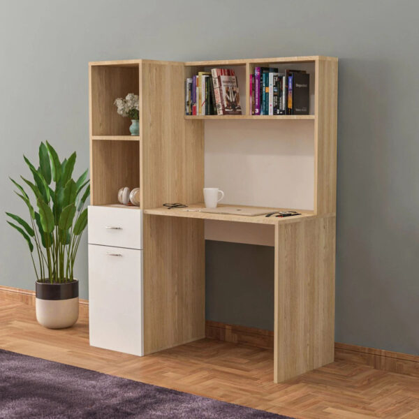 Floresta Wud Engineer Wood Study Table | Wooden Computer Desk | Office Table | Study Table | Engineered Wood Study Table (Free Standing, Finish Color - Light Brown & White)