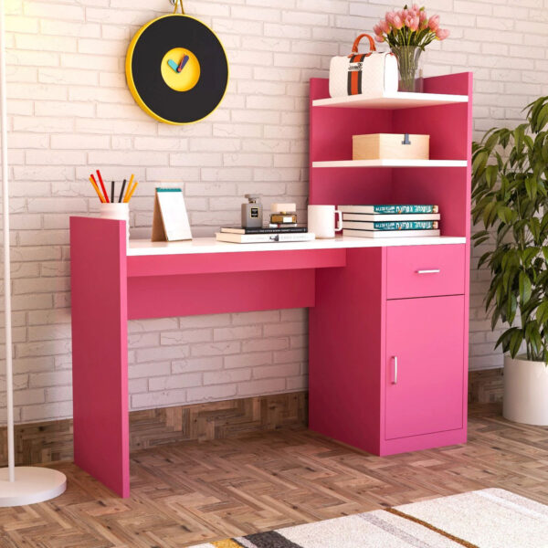 Floresta Wud Engineer Wood Study Table | Wooden Computer Desk | Office Table | Study Table | Engineered Wood Study Table (Free Standing, Finish Color - Pink & White)