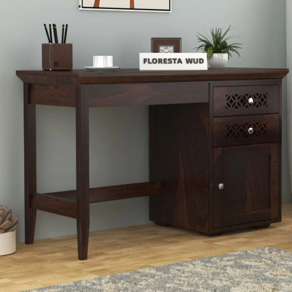 Floresta Wud Solid Wood Study Table| Wooden Office Table| Computer Table| Office Study Table| Solid Wood Study Table (Free Standing, Finish Color - Warm Chestnut Finish, Pre-assembled)