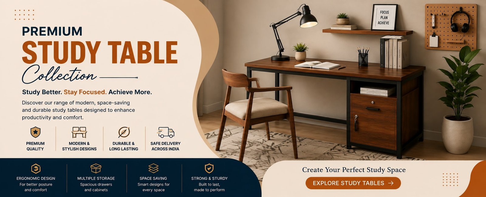 Premium Study Table Collection – Modern Wooden Study Tables for Home and Office