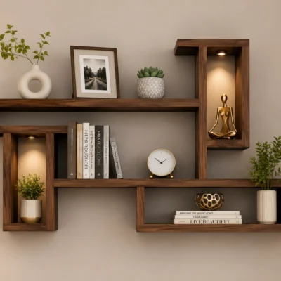 Modern wall mounted wooden shelf