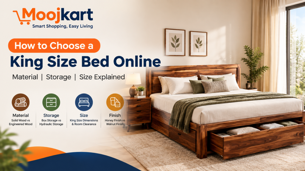 Buy king size bed online with solid wood design and storage
