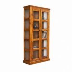 Solid sheesham wood tall bookcase with glass doors