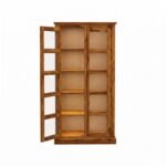 Solid sheesham wood tall bookcase with glass doors