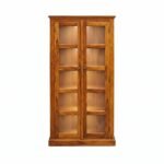Solid sheesham wood tall bookcase with glass doors