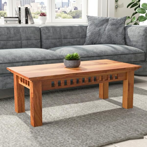 "Solid Wood Coffee Table for Living Room | Modern Wooden Center Table Low Height | Rectangular Sofa Tea Table with Strong Legs | Home Furniture Center Table (Honey Finish) "