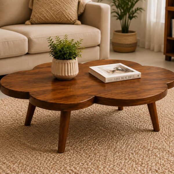 "Wooden Cloud Shape Center Table for Living Room | Solid Sheesham Wood Coffee Table for Home | Accent Sofa Side Table | Honey Finish "