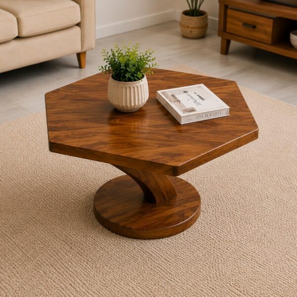 "Sheesham Wood Hexagon Shape Coffee Table for Living Room | Wooden Center Tea Table | Accent Table | Sofa Side Table | End Table | Honey Finish "