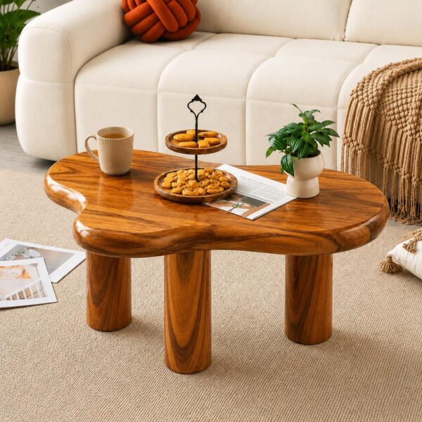 "Coffee Table for Living Room Solid Wood Center Teapoy Table with Thick Round Legs | Wooden Tea Table Sofa Side Table for Home Decor & Office Furniture (Honey Finish) "