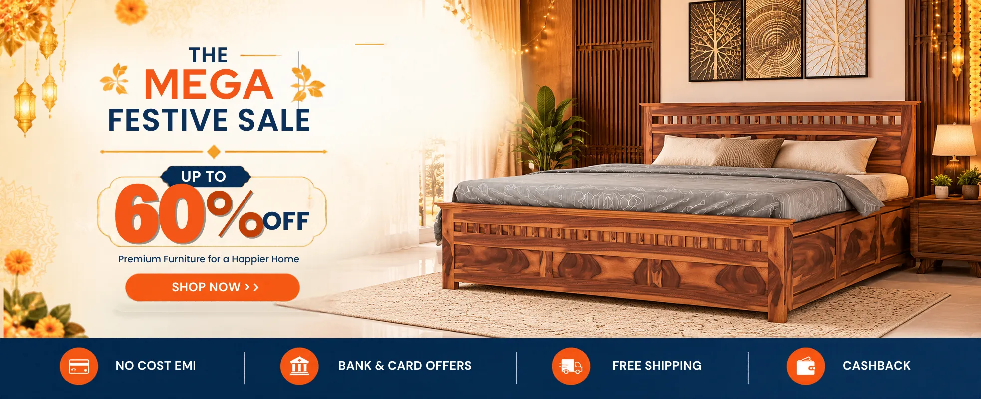 Moojkart Mega Festive Sale – Sheesham Wood Bed with Up to 60% Off on Furniture