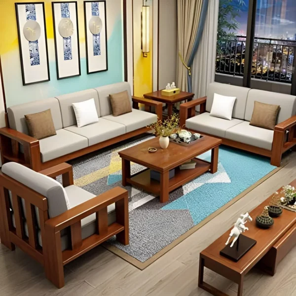 Solid Wood 6-Seater Sofa Set for Living Room