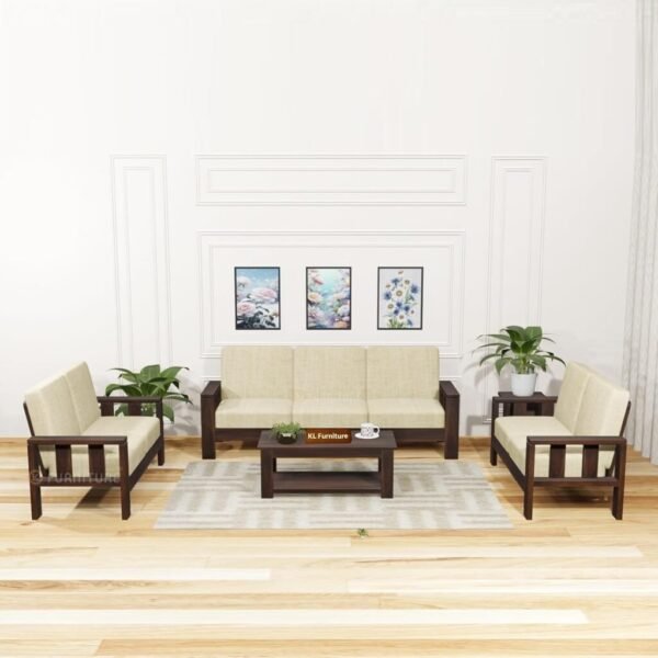 Wooden 7-Seater Sofa Set for Living Room in Walnut Finish